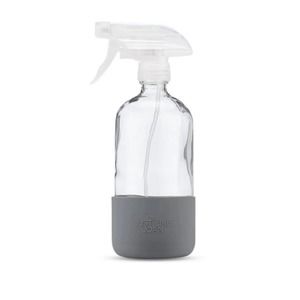 Just Like Joan Glass Spray Bottle 16 oz Clear with Gray Silicone Sleeve NIB